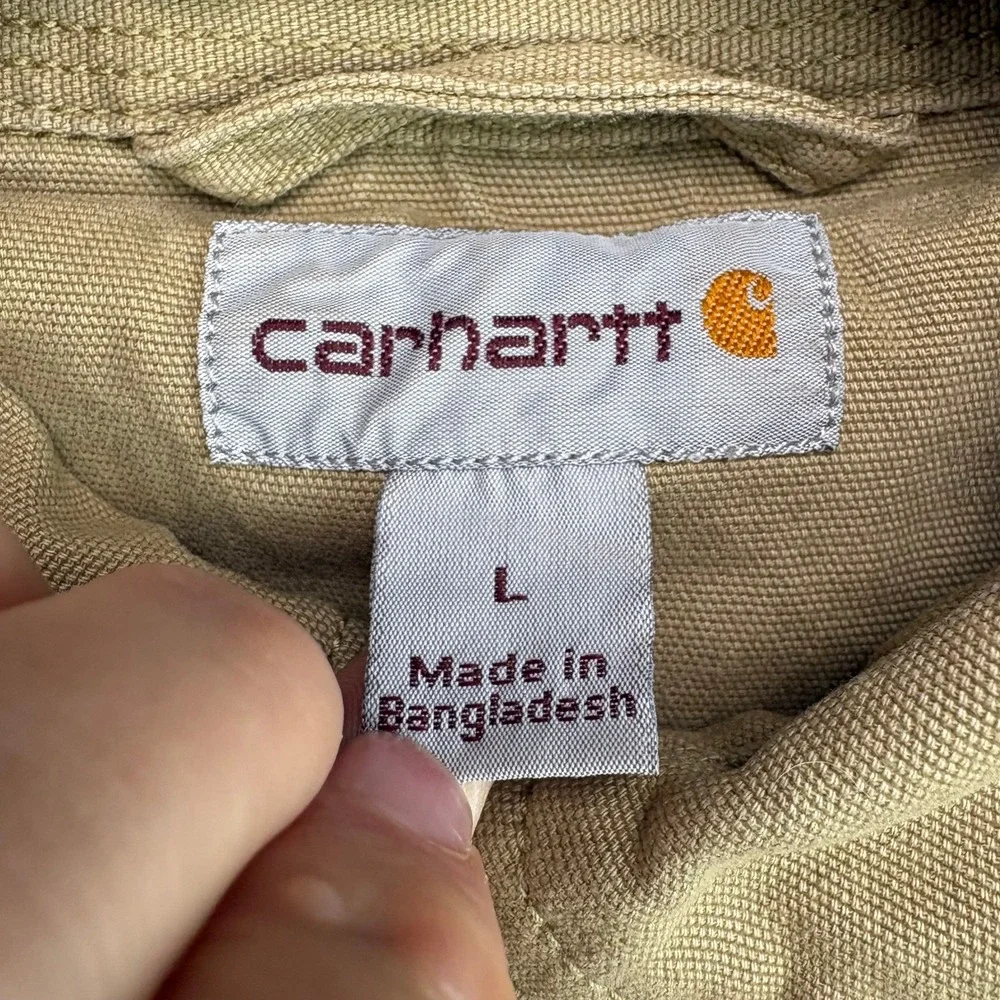 Carhartt Mens Tan‎ Duck Canvas Snap Front Shirt Jacket Large Tan L S121